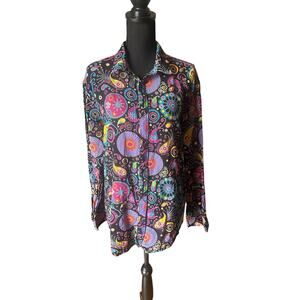 LucMatton Shirt Colorful Traditional Print Pattern Long Sleeve Button Down Shirt